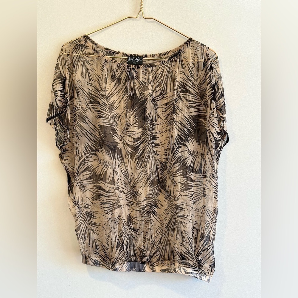 Lord and Taylor Petite Black and Brown‎ Floral Sheer Blouse Top - Size PS